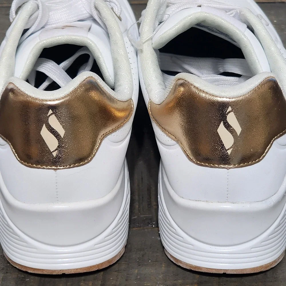 Skechers Street‎ Uno Gen1 Shimmer Away Shoes Girls US 2 White/Gold Sneakers